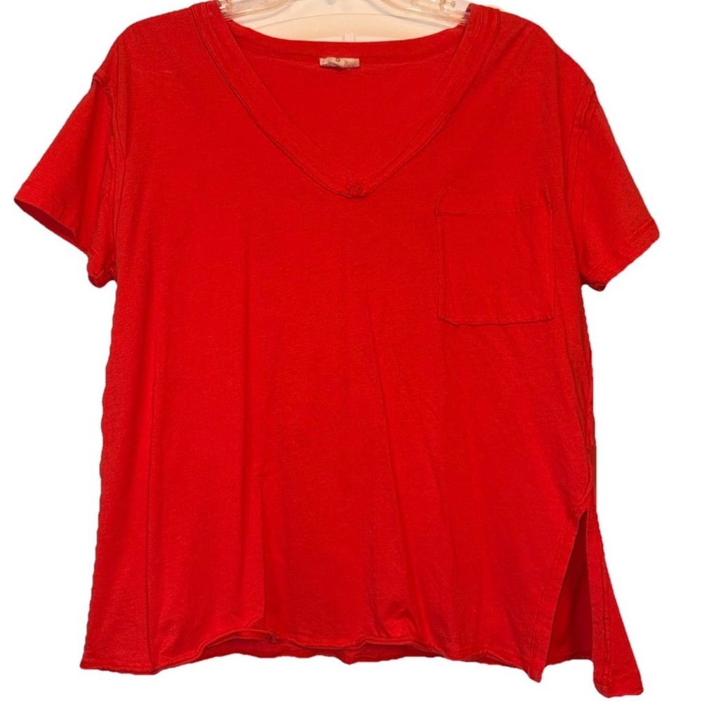 POL Red V-Neck Short Sleeve Pocket Tee